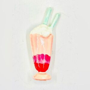 JJ Jonette Vintage Colorful Enamel Ice Cream Milkshake For Two Brooch Pin